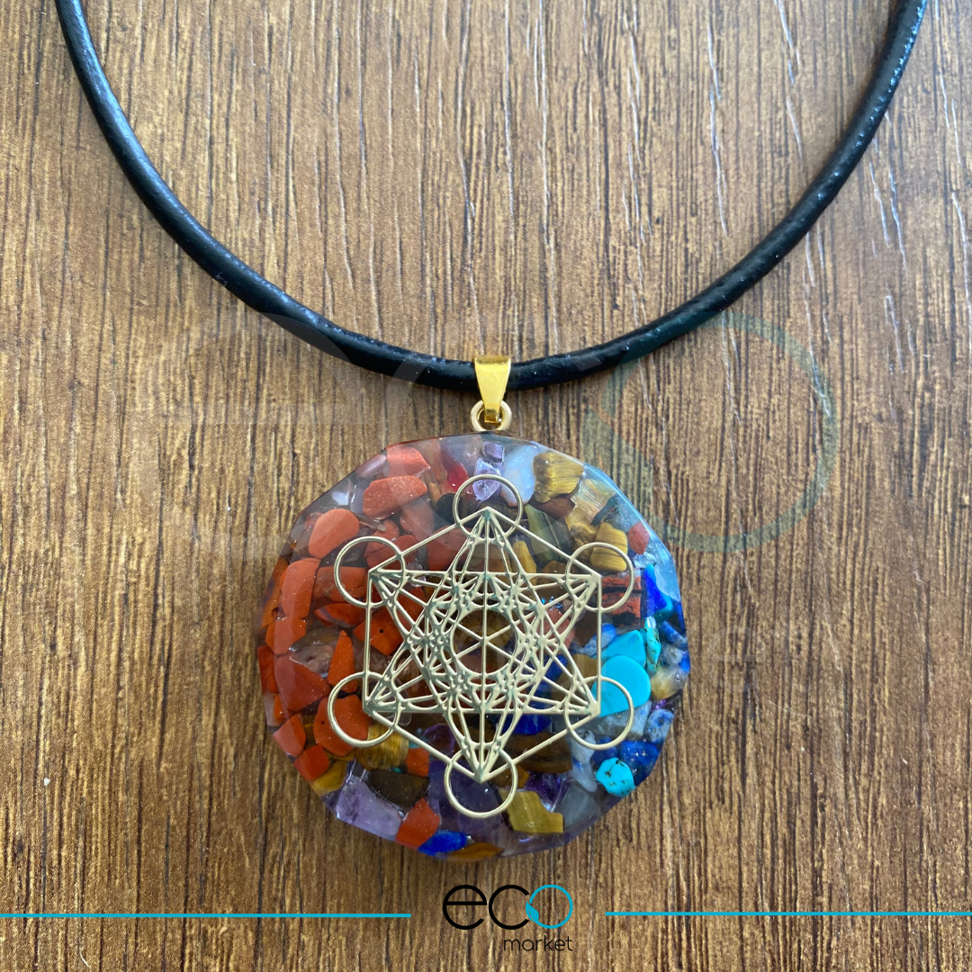 Collar Dije Orgonite Cubo de metatron