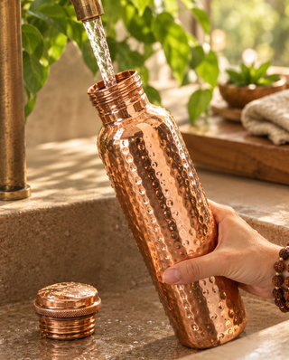 Beber agua en botella de Cobre