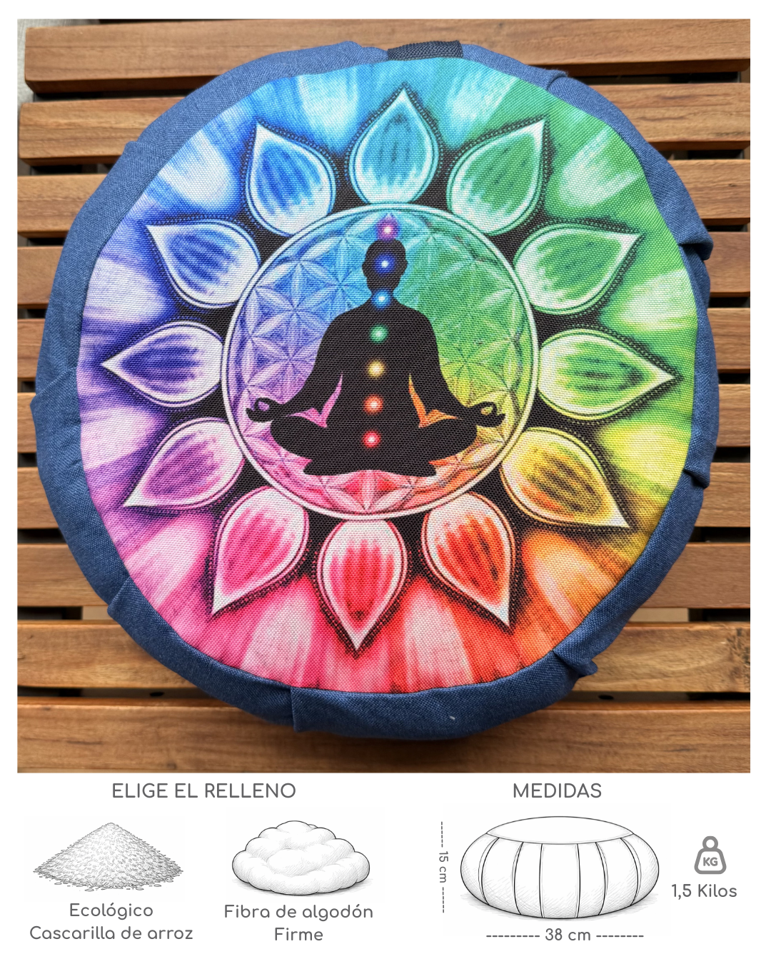 Cojin Zafu Mandala 7 Chakras Azul