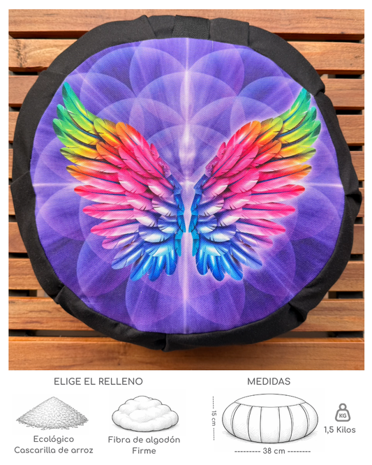 Cojín Zafu Mandala Alas Negro
