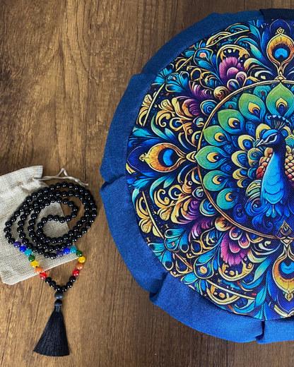 Set para meditar Cojín Zafu Pavo Real