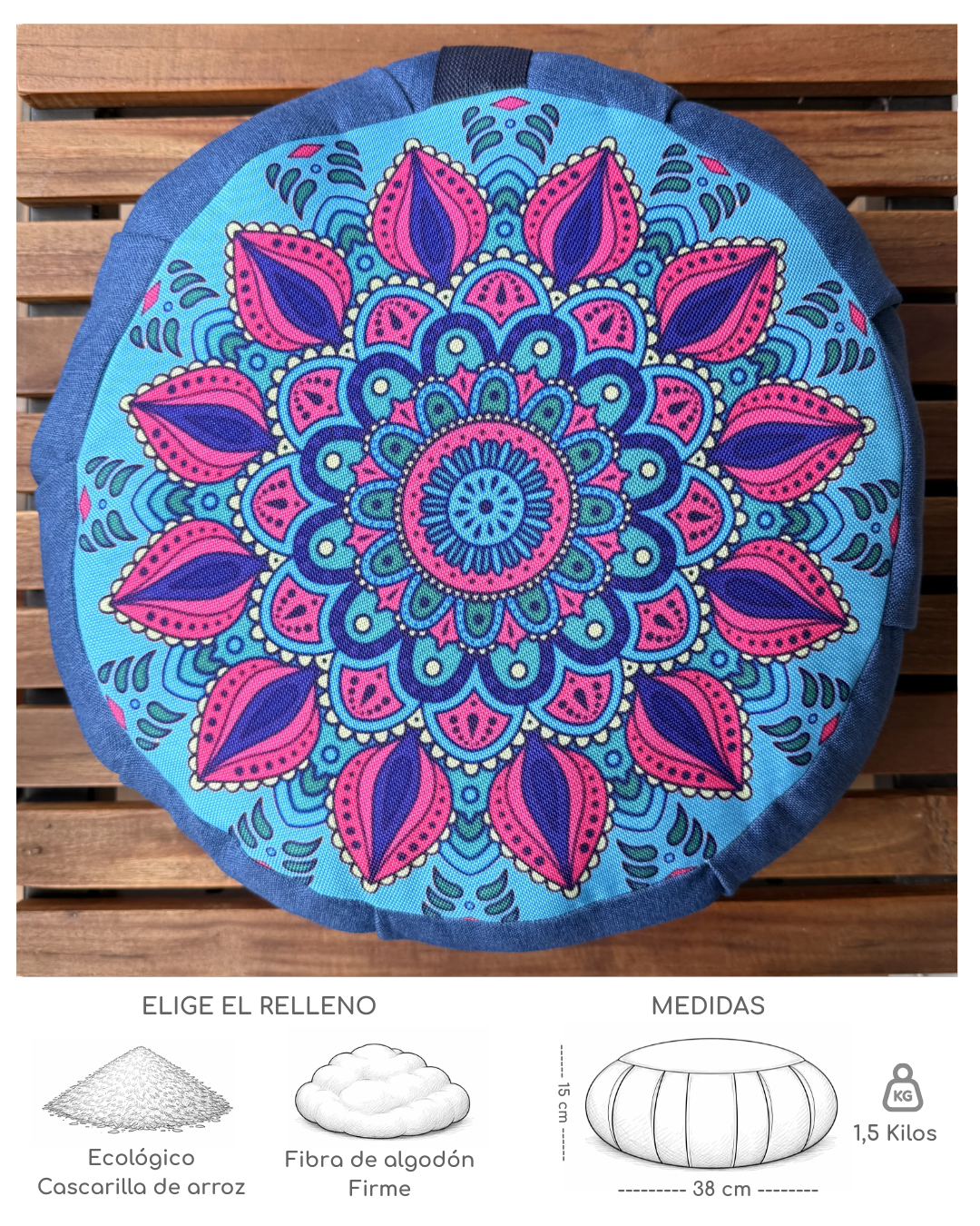 Cojín Zafu Mandala Amor Propio Azul