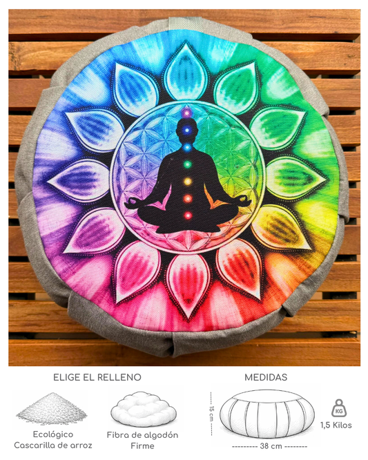 Cojin Zafu Mandala 7 Chakras Gris