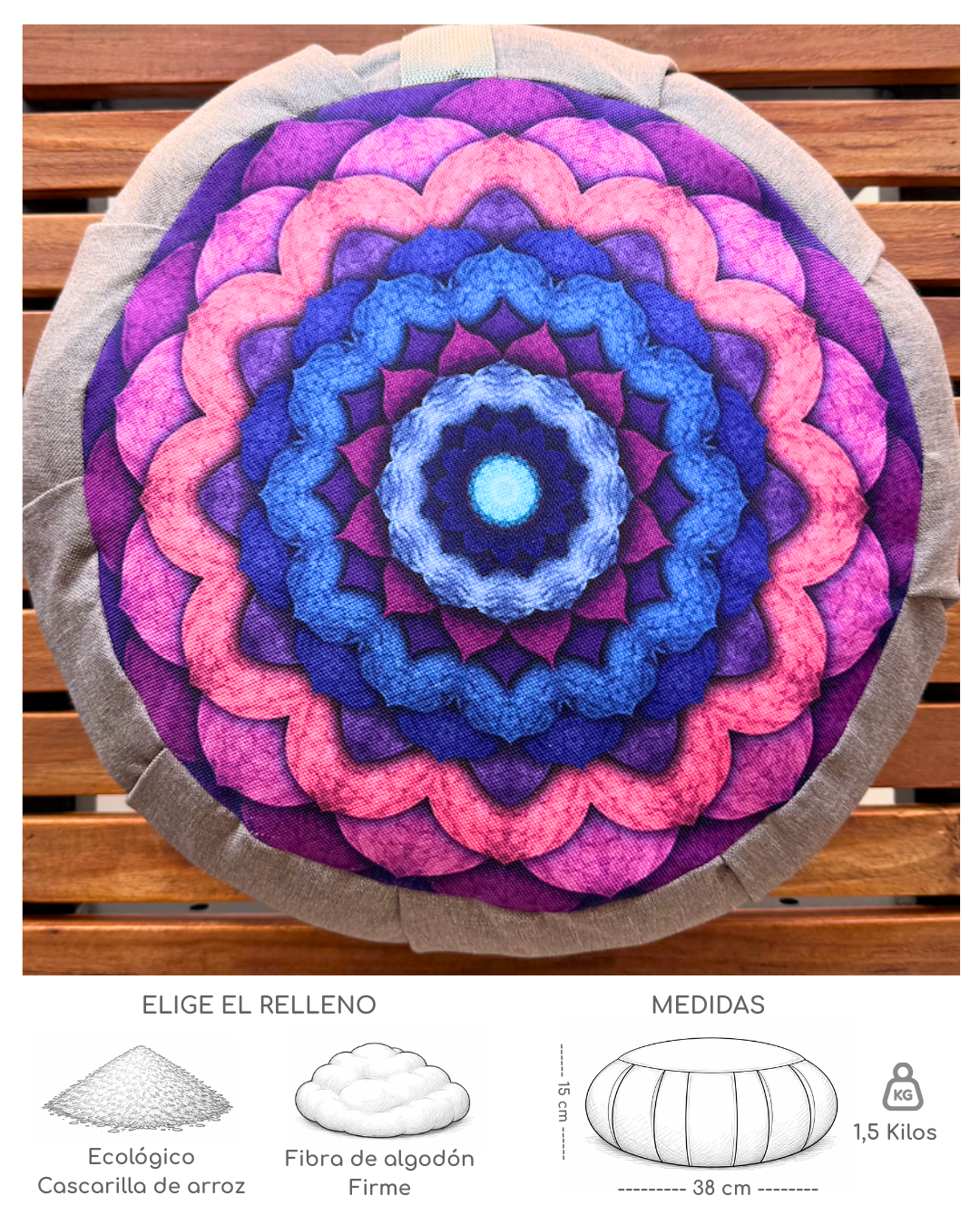 Cojin zafu mandala concentración Gris