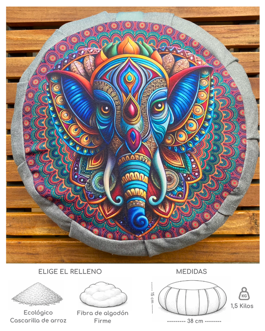 Cojín Zafu para Meditar Elefante Étnico