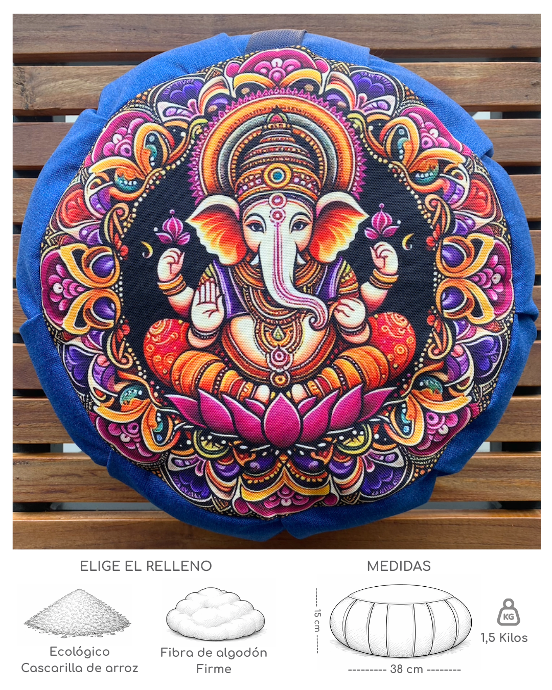Set Para Meditar Cojín Zafu Ganesha