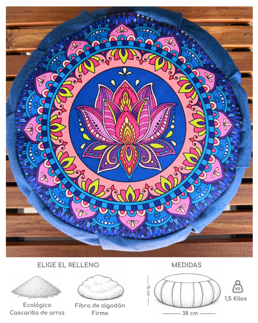 Cojín Zafu Mandala Flor de Loto Negro