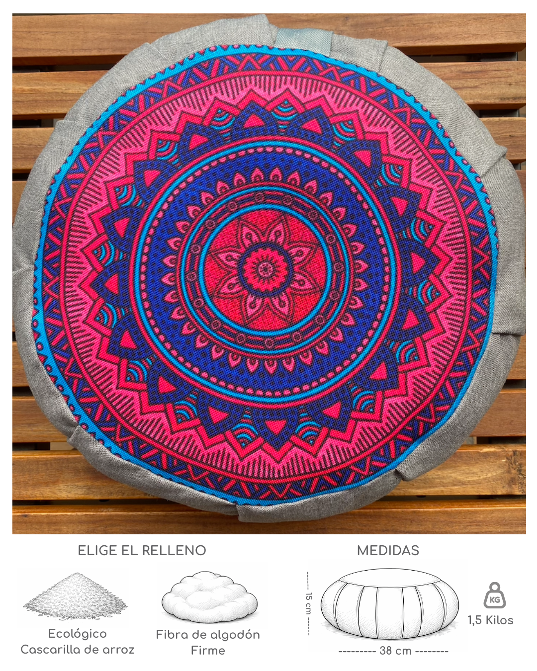 Cojín Zafu Mandala Unión Gris