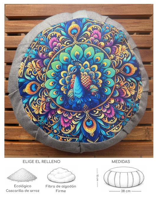 Cojín Zafu Mandala Pavo Real