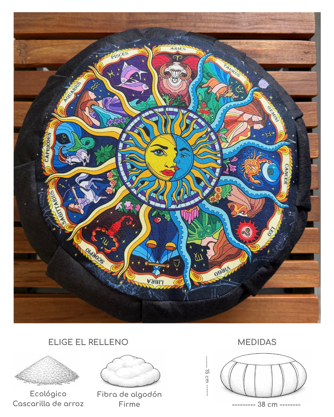 Cojin Zafu Mandala Rueda Zodiacal
