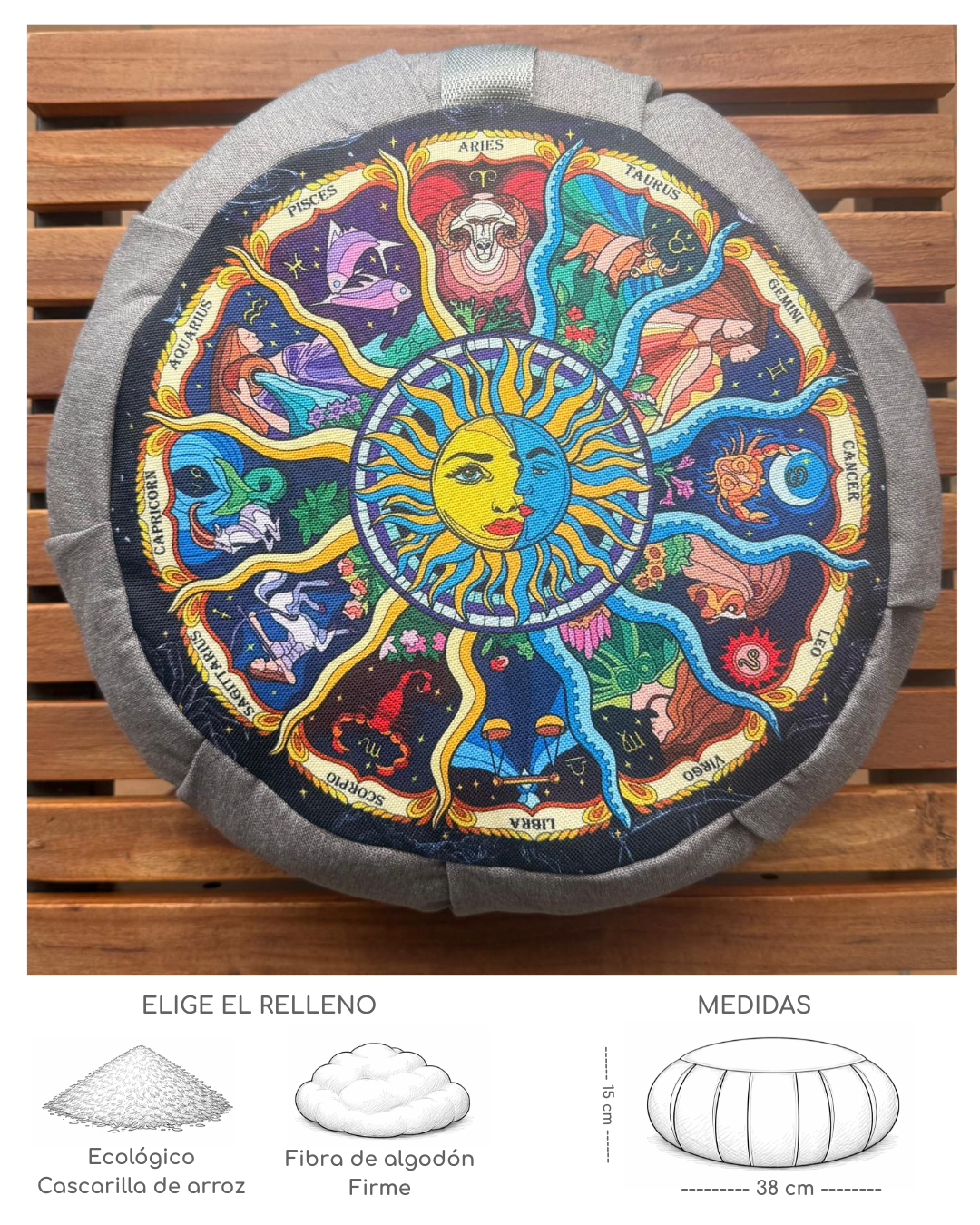 Cojin Zafu Mandala Rueda Zodiacal