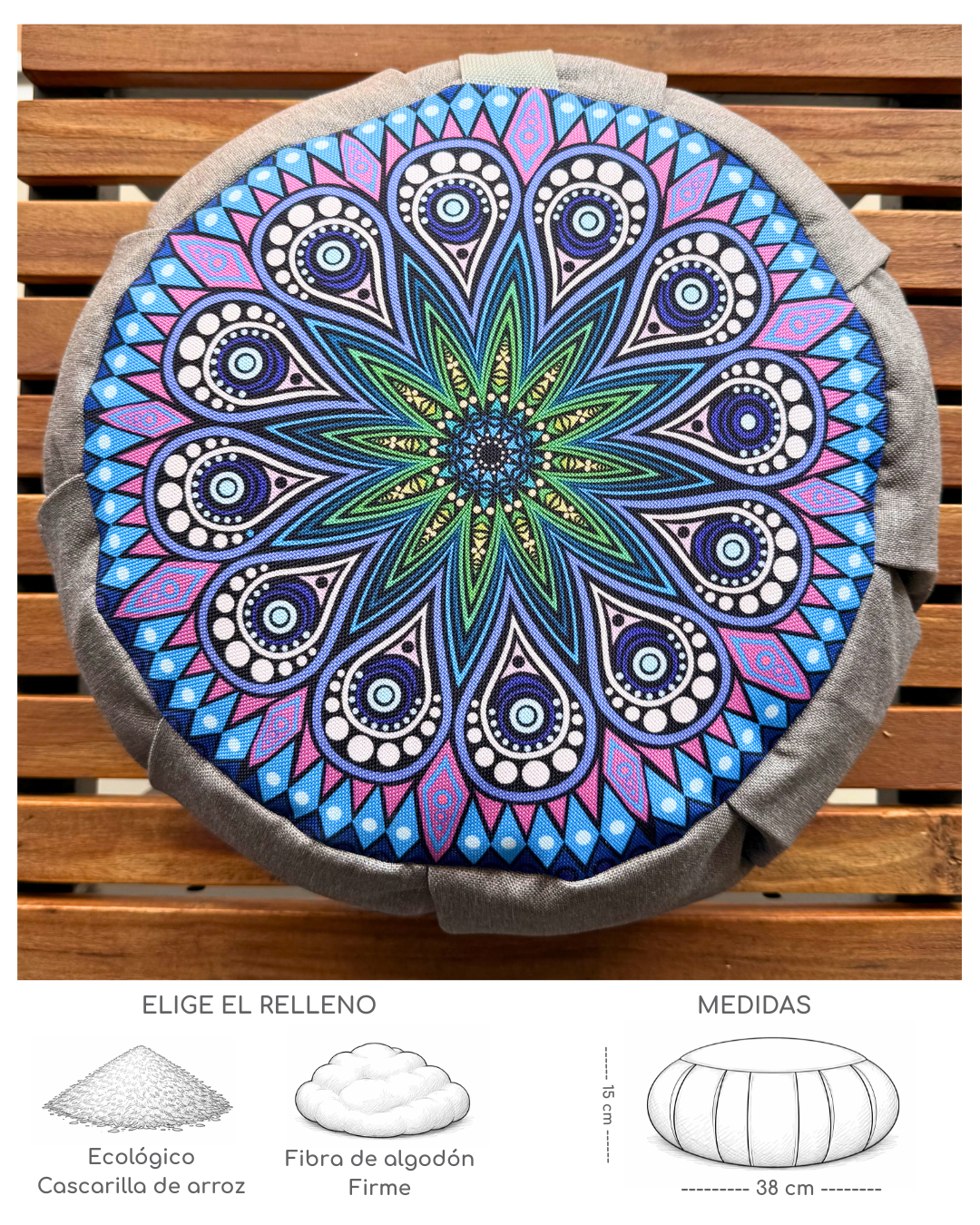 Cojin Zafu Mandala Zazen Gris