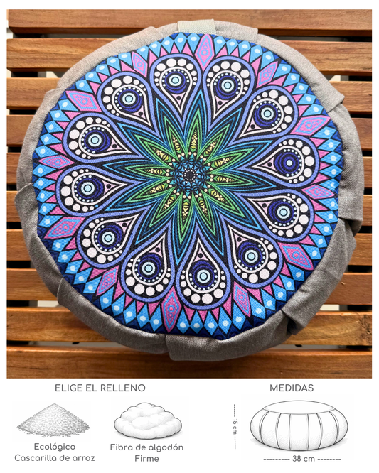 Cojin Zafu Mandala Zazen Gris