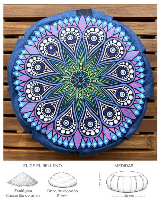 Cojin Zafu Mandala Zazen Azul