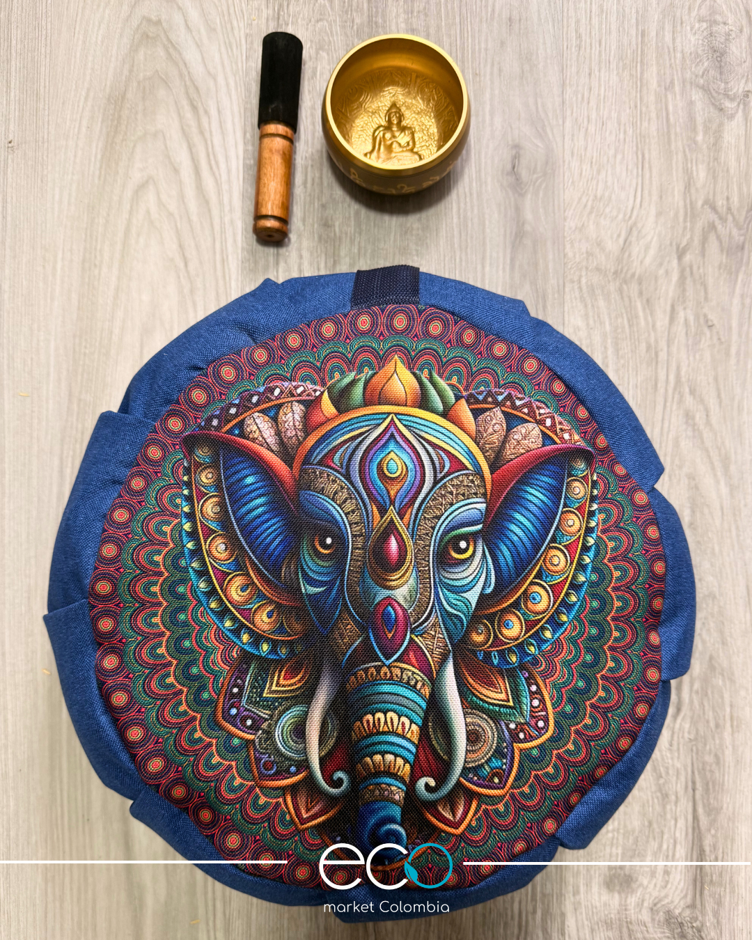 Set Para Meditar Cojín Zafu Elefante Etnico