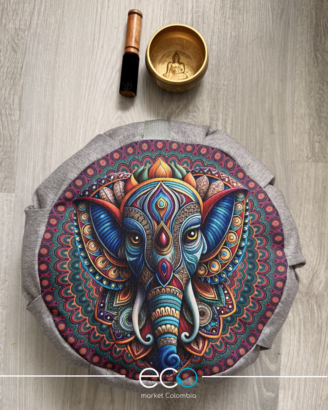 Set Para Meditar Cojín Zafu Elefante Etnico