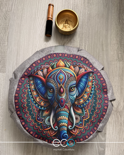 Set Para Meditar Cojín Zafu Elefante Etnico