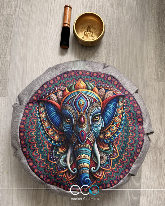 Set Para Meditar Cojín Zafu Elefante Etnico