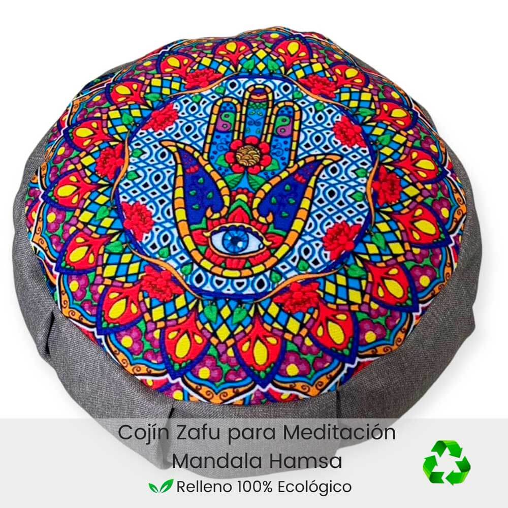 Cojin Zafu Mandala Mano Hamsa Gris