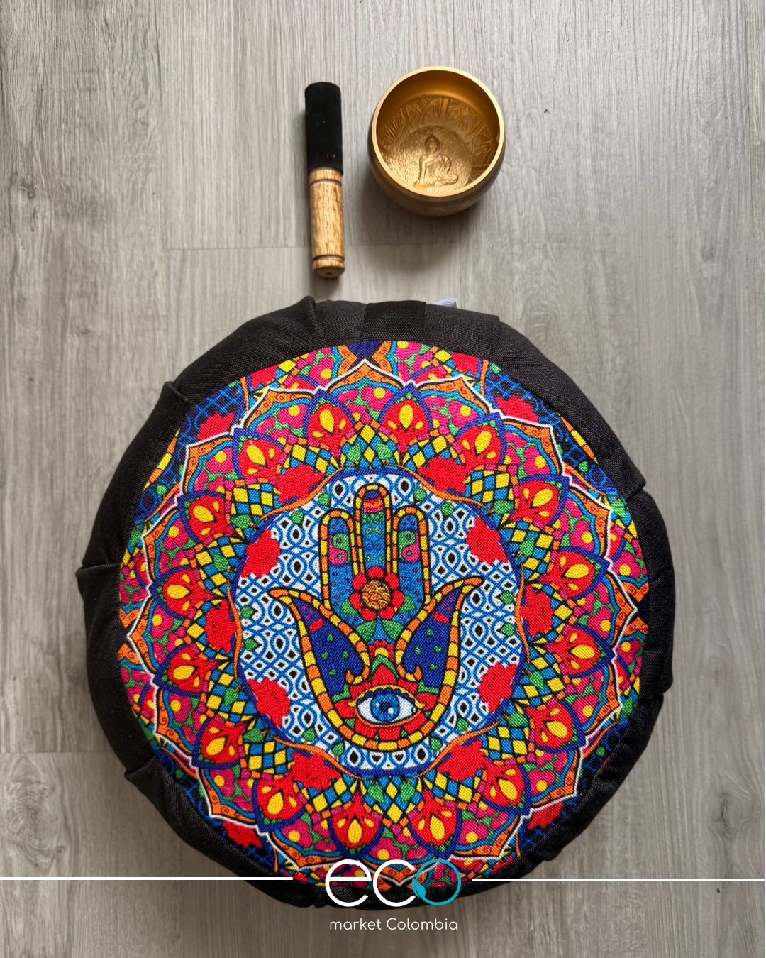 Kit para Meditar Zafu Mandala Mano Hamsa | Japamala o Cuenco Tibetano