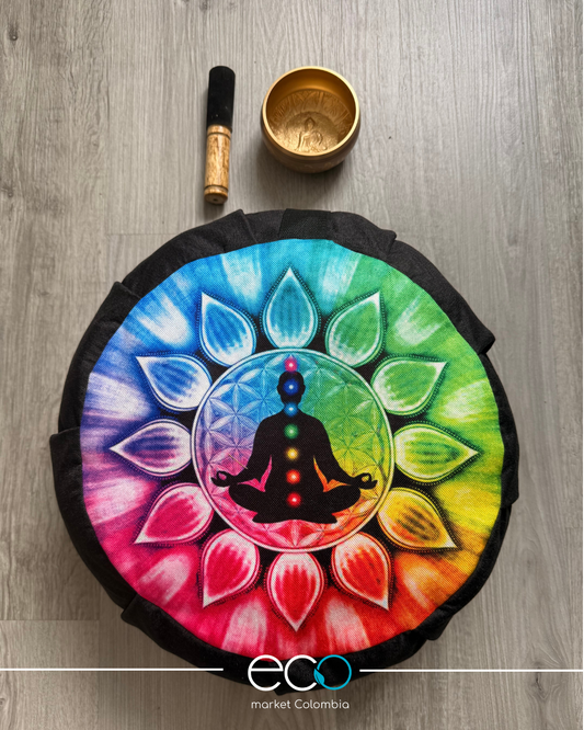 Set para meditar cojín zafu 7 chakras Negro