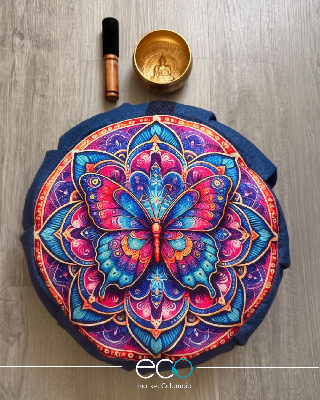 Kit para Meditar Zafu Mandala Mariposa | Japamala o Cuenco Tibetano