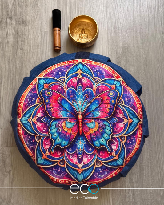 Kit para Meditar Zafu Mandala Mariposa | Japamala o Cuenco Tibetano