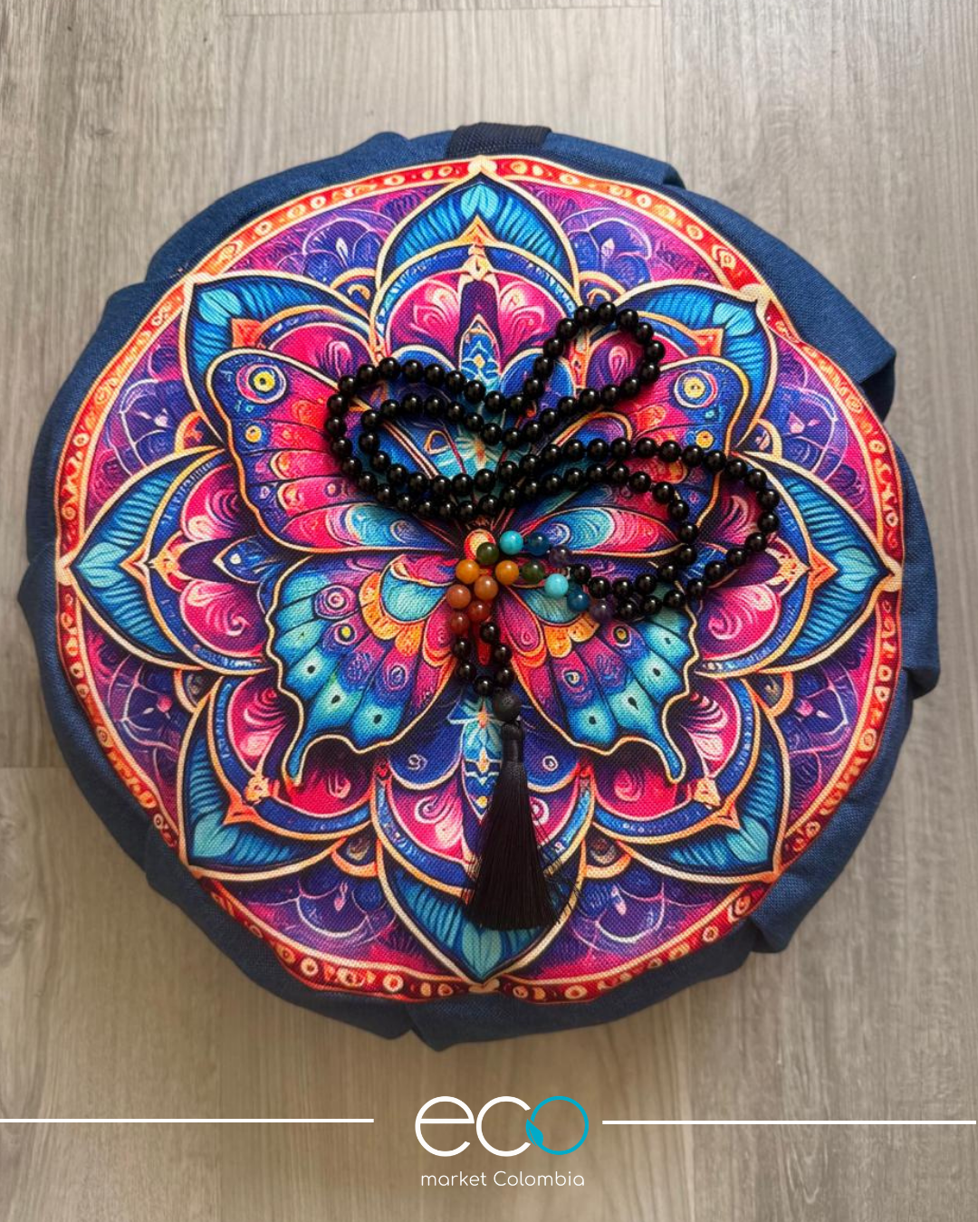 Kit para Meditar Zafu Mandala Mariposa | Japamala o Cuenco Tibetano