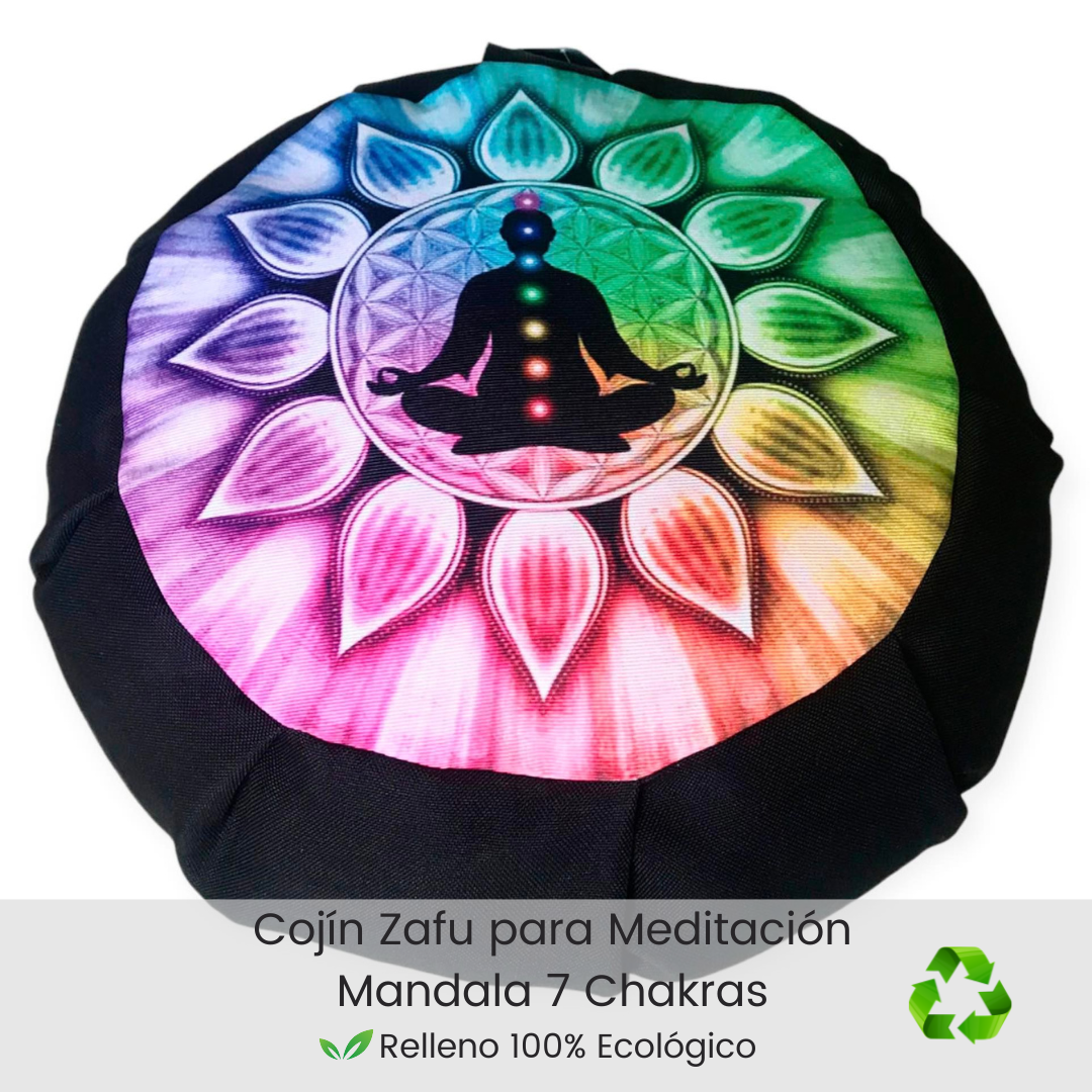 Cojin Zafu Mandala 7 Chakras Negro