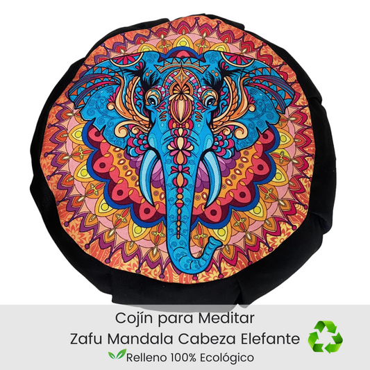 Cojin Zafu Mandala Elefante Negro