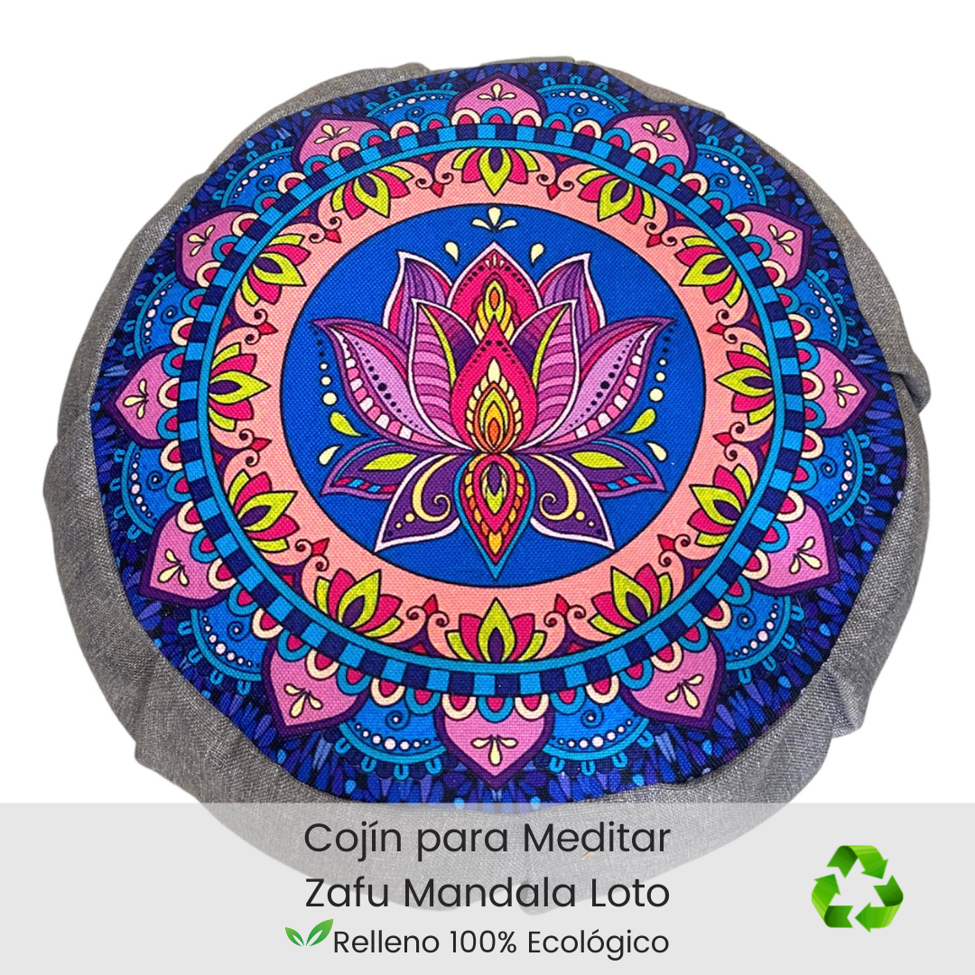 Cojín Zafu para Meditar Mandala Flor de Loto Gris