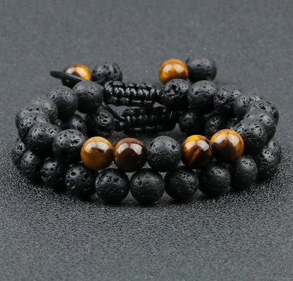 Brazalete para Hombre Lava Volcánica y Ojo de Tigre