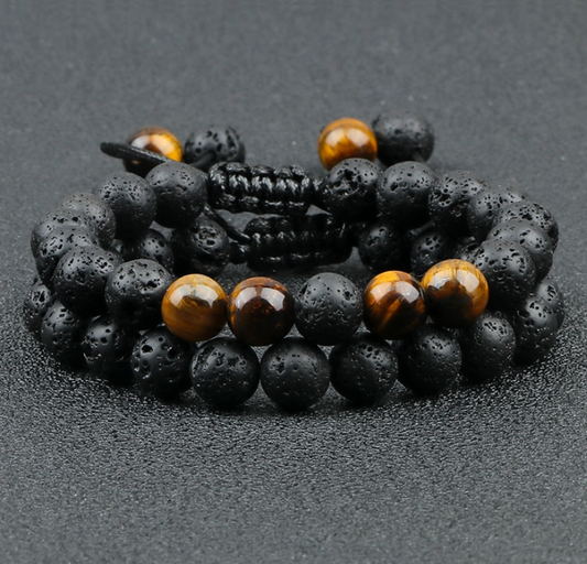 Brazalete para Hombre Lava Volcánica y Ojo de Tigre