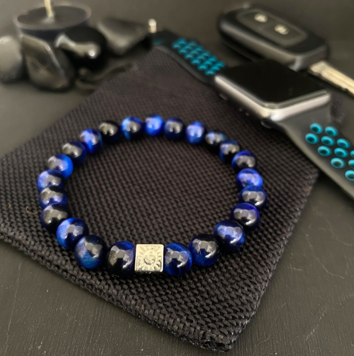 Pulsera Hombre con Ojo de Tigre Azul y Ónix