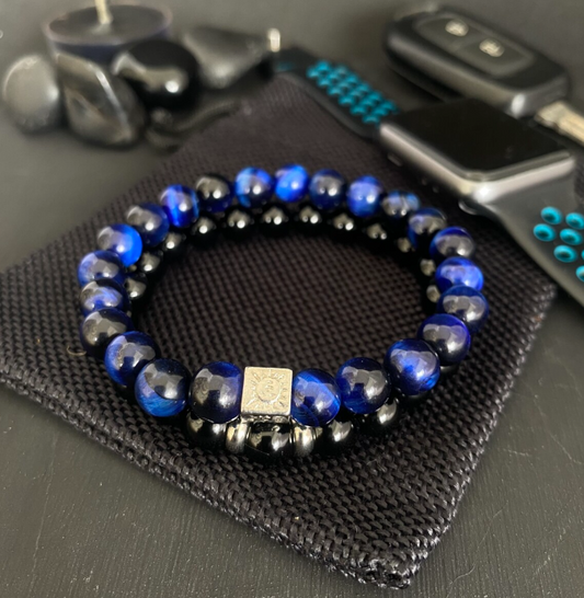 Pulsera Hombre con Ojo de Tigre Azul y Ónix