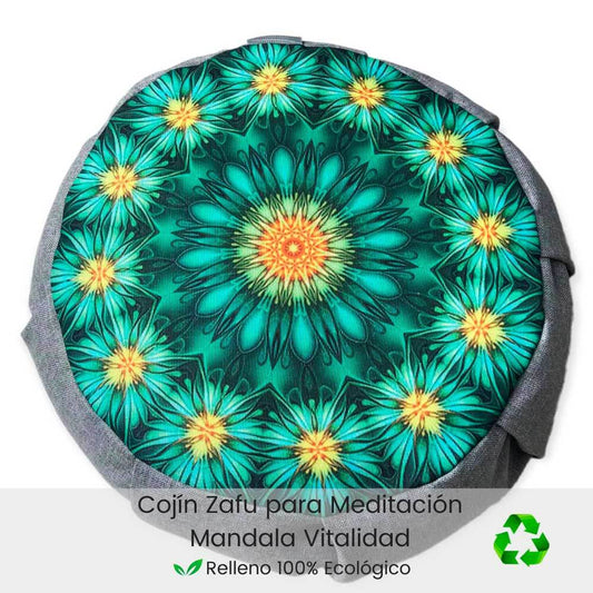 Cojín Zafu Con Mandala Vitalidad Gris