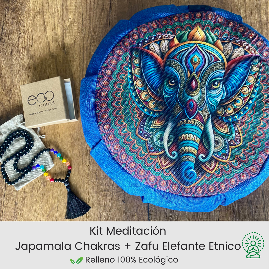 Set Para Meditar Cojín Zafu Elefante Etnico